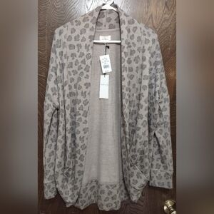 Gray/Light Brown Leopard Print Women's Sweater Cardigan
